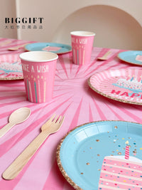 Girls' Pink Birthday Party Disposable Tableware Set with Cake Design