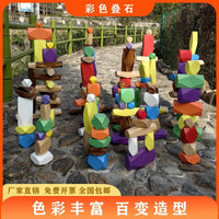 Colorful Wooden Stacking Stones Building Blocks for Kids