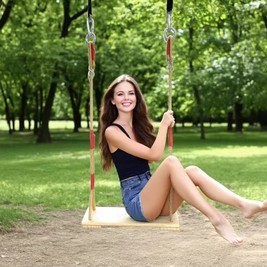 Adjustable Solid Wood Swing Seat for Kids and Adults, Indoor/Outdoor Patio Garden Swing Board