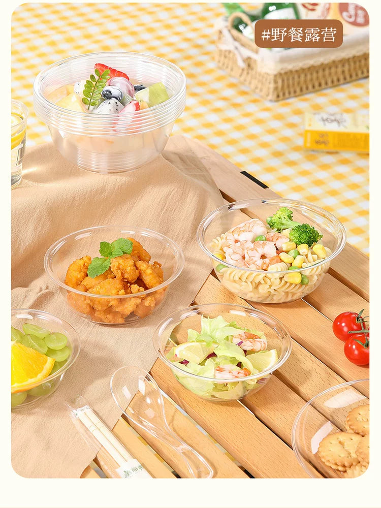 Disposable Crystal Dinnerware Set for Outdoor Camping and Home Use - Bowls, Plates, Spoons, Forks