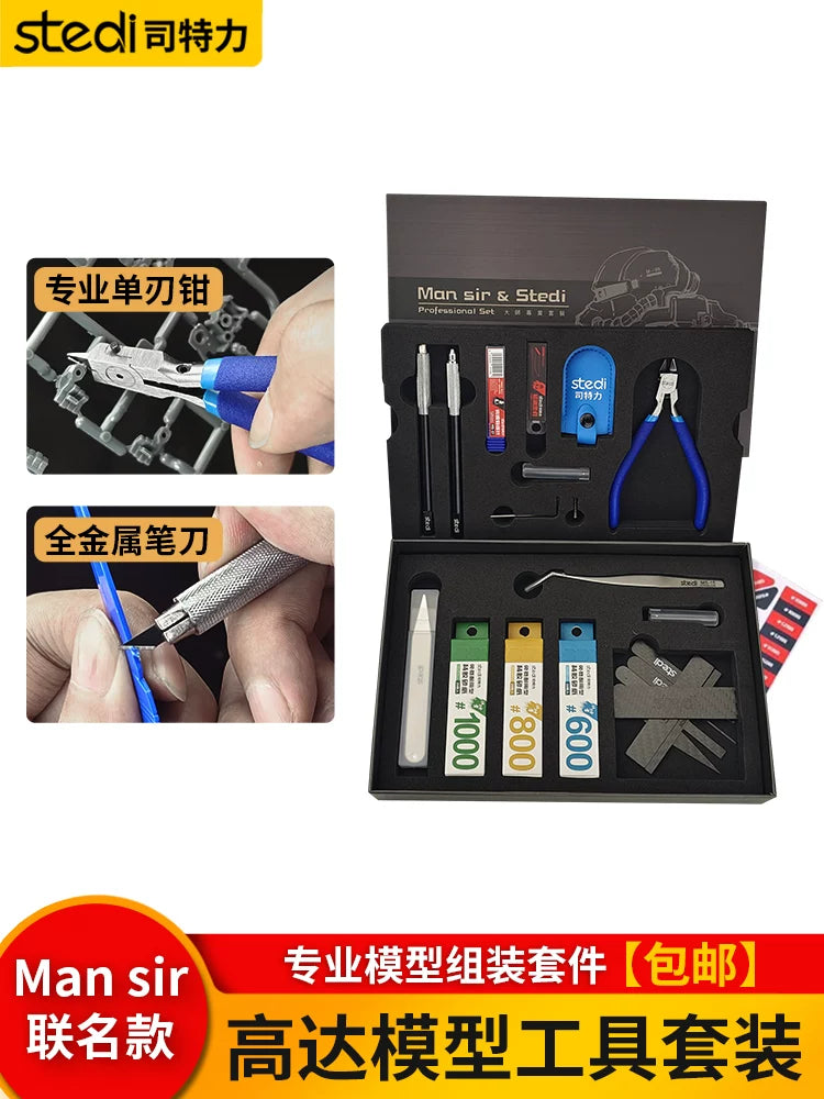 Model Tool Kit for Gundam and Scale Model Building - Nippers, Scribing Tool, Knife, Tweezers, Sanding Board, Sandpaper