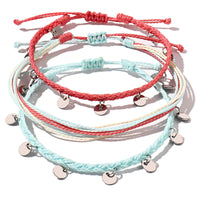 Beach Friendship Woven Bracelet with Alloy Disc and Waxed Cord, Adjustable for Women