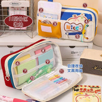 Large Capacity American Retro Color-Block Pencil Case for Students