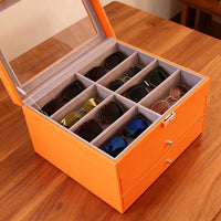 24-Slot Wooden Eyeglass and Sunglass Storage Organizer Box with Display Top