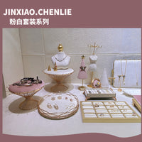 Jewelry Display Stand for Necklaces and Earrings - White and Pink Series