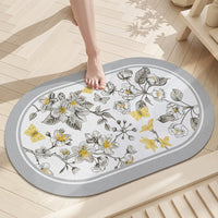 Diatomaceous Earth Floral Bath Mat, Non-Slip Absorbent Quick Dry Doormat for Bathroom Entryway