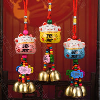 Lucky Cat Ceramic Car Charm with Bell for Safe Travels