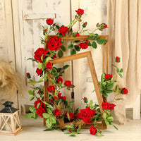 Artificial Rose Garland Vine - Faux Hanging Ivy for Wedding, Home, and Garden Decor