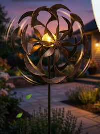Solar Powered Iron Wind Spinner for Garden and Patio Decoration
