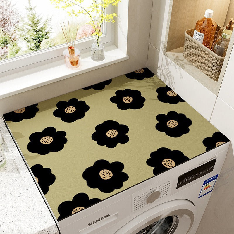 Floral Washing Machine Dust Cover Refrigerator Absorbent Mat Diatomaceous Earth Cabinet Pad
