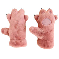 Cute Cartoon Animal Paw Plush Gloves for Women, Winter Warm Thickened Neck-Hanging Mittens for Cycling and Cold Protection