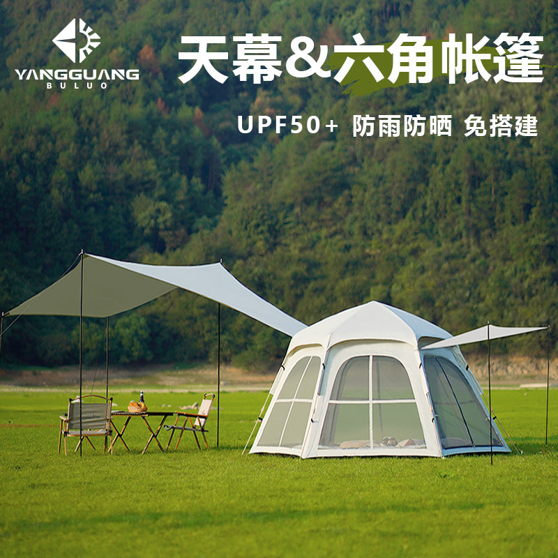 Outdoor Camping Tent with Integrated Tarp, Portable Automatic Setup for Overnight Wilderness Stays