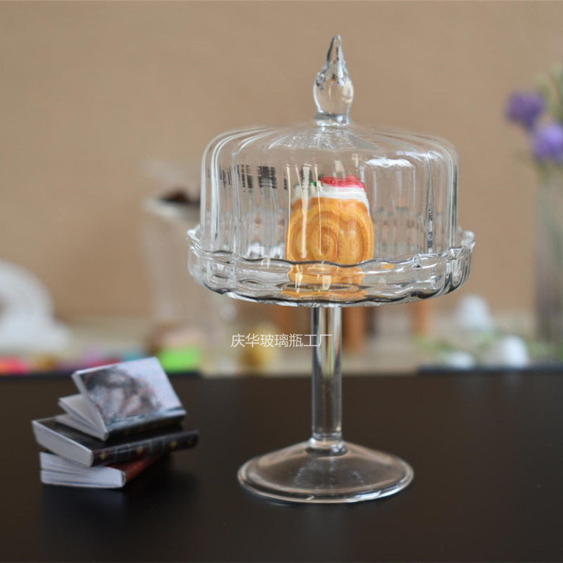 Miniature Dollhouse Glass Cake Dessert Display Dome Fruit Plate Ice Cream Cup