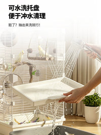 Large Panoramic Bird Cage for Parakeets and Peonies, Luxury Villa Style with Rainbow Landscape