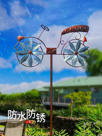 Outdoor Garden Iron Windmill Bicycle Model Yard Stake Decoration for Kids
