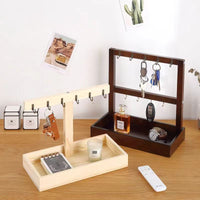 Wooden Entryway Key Holder with Storage Tray for Jewelry and Small Items