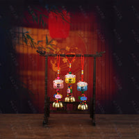 Lucky Cat Ceramic Wind Chime Car Ornament with Bell, Chinese Style Blessing Charm for Safe Travels