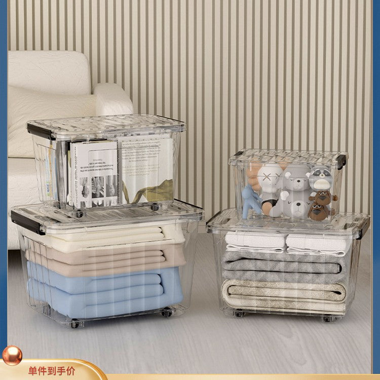 Clear Plastic Storage Box with Wheels, Large Capacity Home Clothes Organizer, Medicine Storage Container