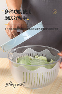 果蔬甩水器家用厨房小工具手动三合一沙拉切菜盆多功能蔬菜脱水器