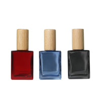 15ml Portable Square Glass Perfume Atomizer with Wooden Cap, Refillable Travel Spray Bottle