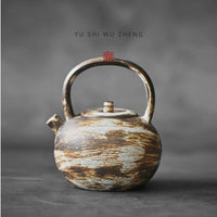 Handmade Wabi-Sabi Ceramic Teapot with Handle, 220ML Japanese Style Retro Clay Tea Kettle