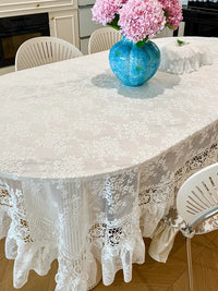 French Vintage Lace Tablecloth Dust Cover with Embroidery for Dining Table or Coffee Table