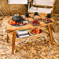 Multifunctional Outdoor Solid Wood Folding BBQ Grill & Tea Table for Camping