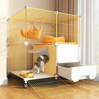Large Double-Layer Cat Cage with Integrated Litter Box and Ladder, Indoor Pet Enclosure