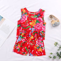 Kids' Summer Sleeveless Vest and Shorts Set with Floral Print for Boys and Girls