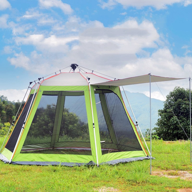 Automatic Hexagonal Aluminum Pole Outdoor Camping Tent with Sun Protection and Mosquito Net