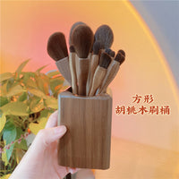 Vintage Style Walnut Handle Makeup Brush Set with Soft Synthetic Fibers for Eyeshadow, Powder, and Blush