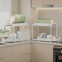 Pull-Out Under-Cabinet Dish Drying Rack with Storage Shelf for Kitchen Sink Organization