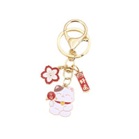 Japanese Lucky Cat Sakura Keychain Charm for Bags and Keys