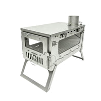 Titanium Alloy Camping Wood Stove with View Window and Folding Chimney for Tent Heating