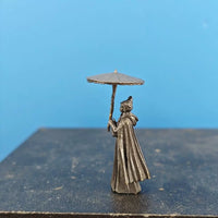 Brass Ancient Style Girl with Umbrella Figurine for Micro Landscape Bonsai Decor