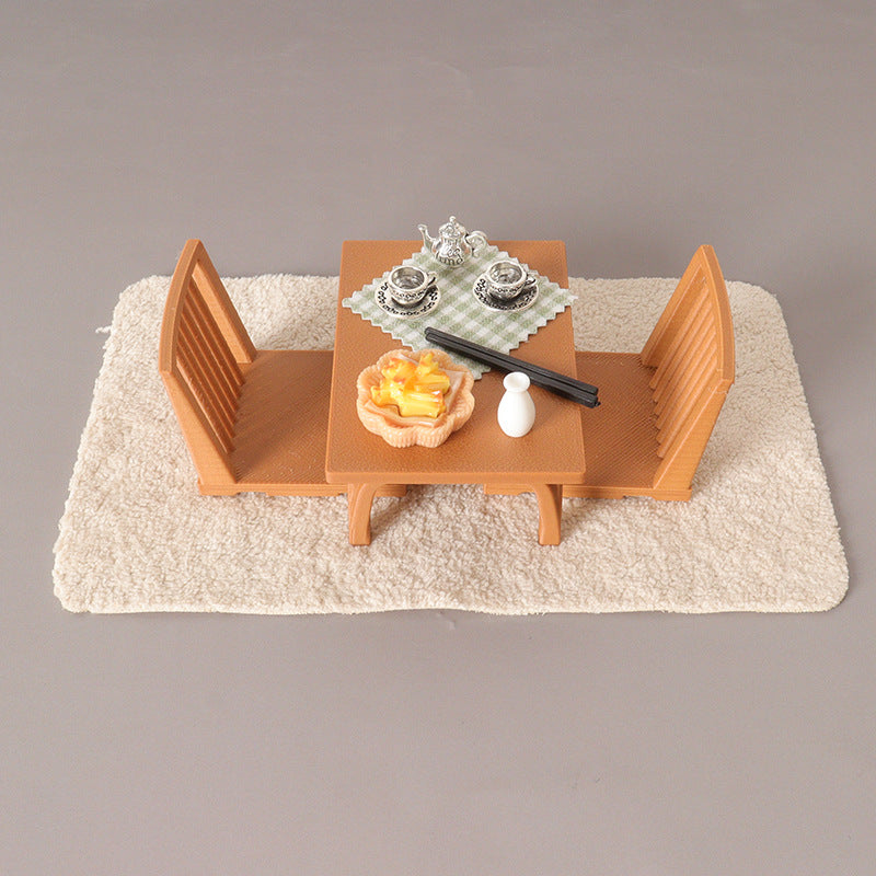 Dollhouse Japanese Style Miniature Table and Chair Set for Scene Decoration
