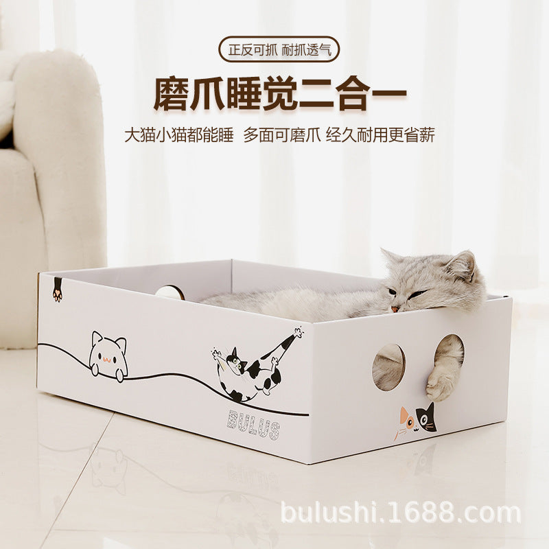 Corrugated Cardboard Cat Scratcher Bed with Enclosed Den for Winter