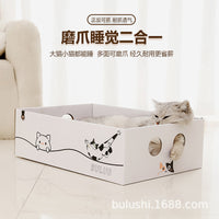 Corrugated Cardboard Cat Scratcher Bed with Enclosed Den for Winter