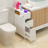 Waterproof Bathroom Toilet Side Cabinet Slim Storage Organizer with Wheels