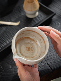 Japanese Style Ceramic Matcha Bowl with Spout - Hand-Painted Kiln Glaze