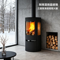 Large Flame Wood Burning Fireplace Stove for Home and Villa Heating, Three-Sided Viewing