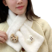 Cute Cat Scarf for Women, Sweet Japanese Style Warm Plush Cross Scarf, Thickened Neck Warmer