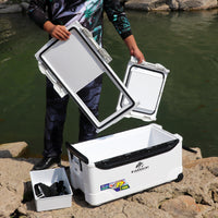 Portable Insulated Fishing Cooler Box with Seat Cushion, Large Capacity for Sea Fishing, Boat Fishing, and Outdoor Refrigeration