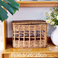 Vintage Woven Wicker Storage Basket with Lid for Home Decor and Organization