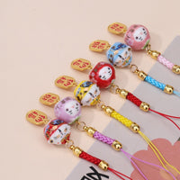 Ceramic Maneki-Neko Persimmon Charm Keychain for Bags and Keys