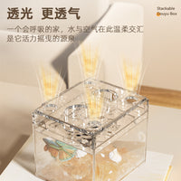 Mini Stackable Betta Fish Tank with Landscape Decor, Thickened Clear Acrylic Aquarium for Home Office