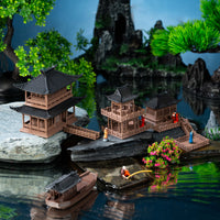 Miniature Ancient Chinese Pavilion Landscape Ornament for Aquariums and Bonsai