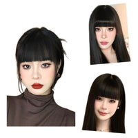 Clip-in Bangs Hairpiece for Women, Thickened Air Bangs with Temples, Invisible Front Hair Filler