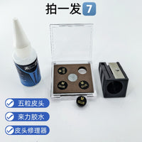 Blue Crown Diamond Billiard Cue Tip Set - 11mm Hardness M/H with Glue and Trimmer