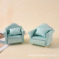 1:12 Dollhouse Miniature Living Room Furniture Set, Solid Color Fabric Green Sofa